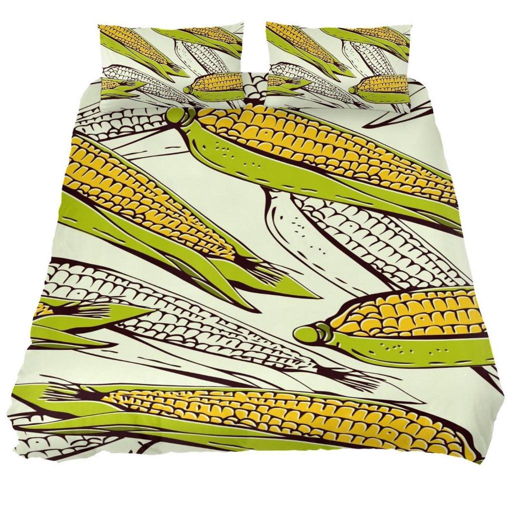 3D Corn Bedding Set 3pcs for Kids Boys Girls Watercolor Corn Pattern Printed Comforter Cover Botanical Polyester Duvet Cover Set