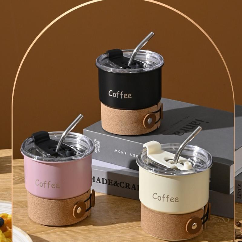 Stainless Steel Coffee Cup Design Sense Niche Light Luxury High-end Sense of Accompanying Cup with Straw