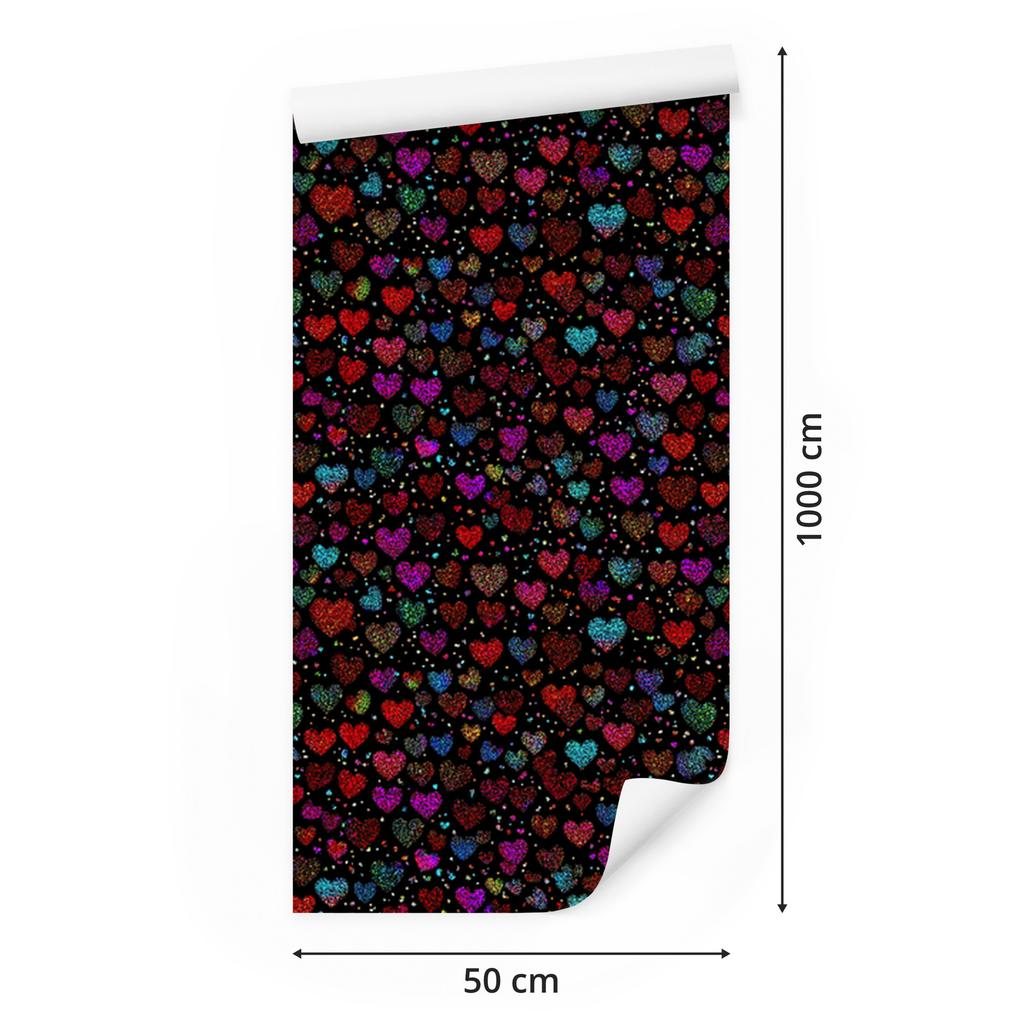 Neon Glitter Hearts Wallpaper Black, Burgundy and Maroon 50x1000