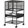 Bird Cage with Bottom Shelf, Removable Tray and Grid, Steel and PP, 48x46x83 cm, Black