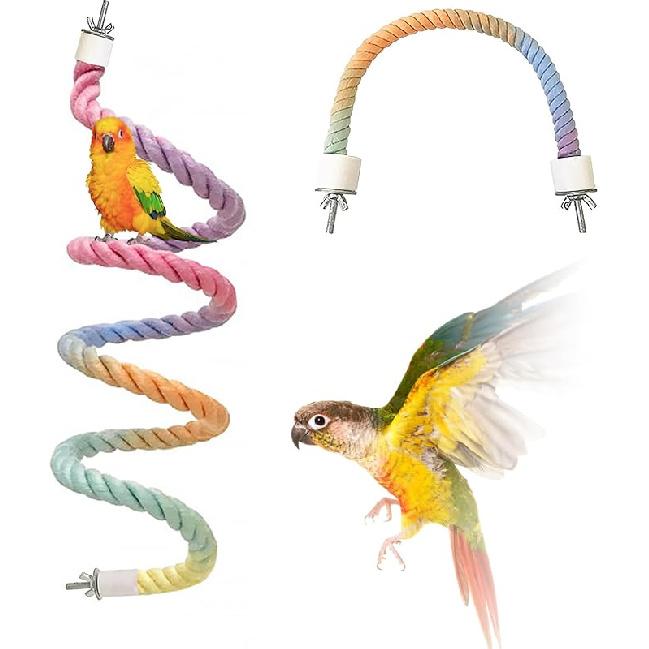 2pcs Gradient Colorful Bird Rope Perch Stand,Bird Cage Climbing Rope Toys Accessories,Bendable Climbing,Parakeet Lovebirds Cockatiels Budgies Play