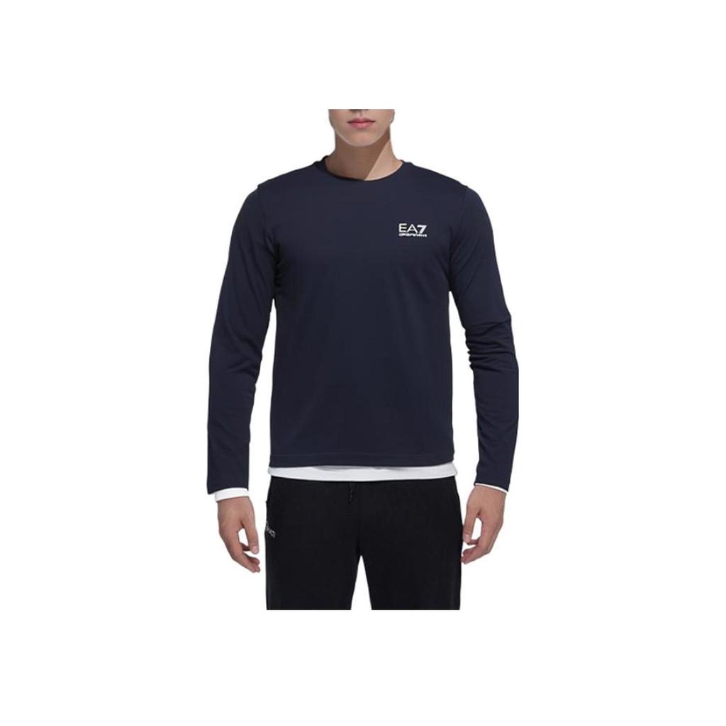 Emporio Armani EA7 Solid Color Crew Neck Long Sleeve T-Shirt Men Tops Blue 8NPT55PJM5Z1578