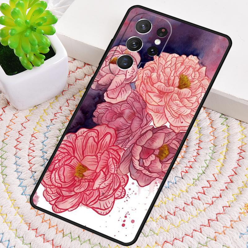 Peony Delicate Flower Silicone Phone Case For Samsung Galaxy note 10 pro S26 S25 S24 S23 S22 S21 Plus S25Ultra Capa Cover