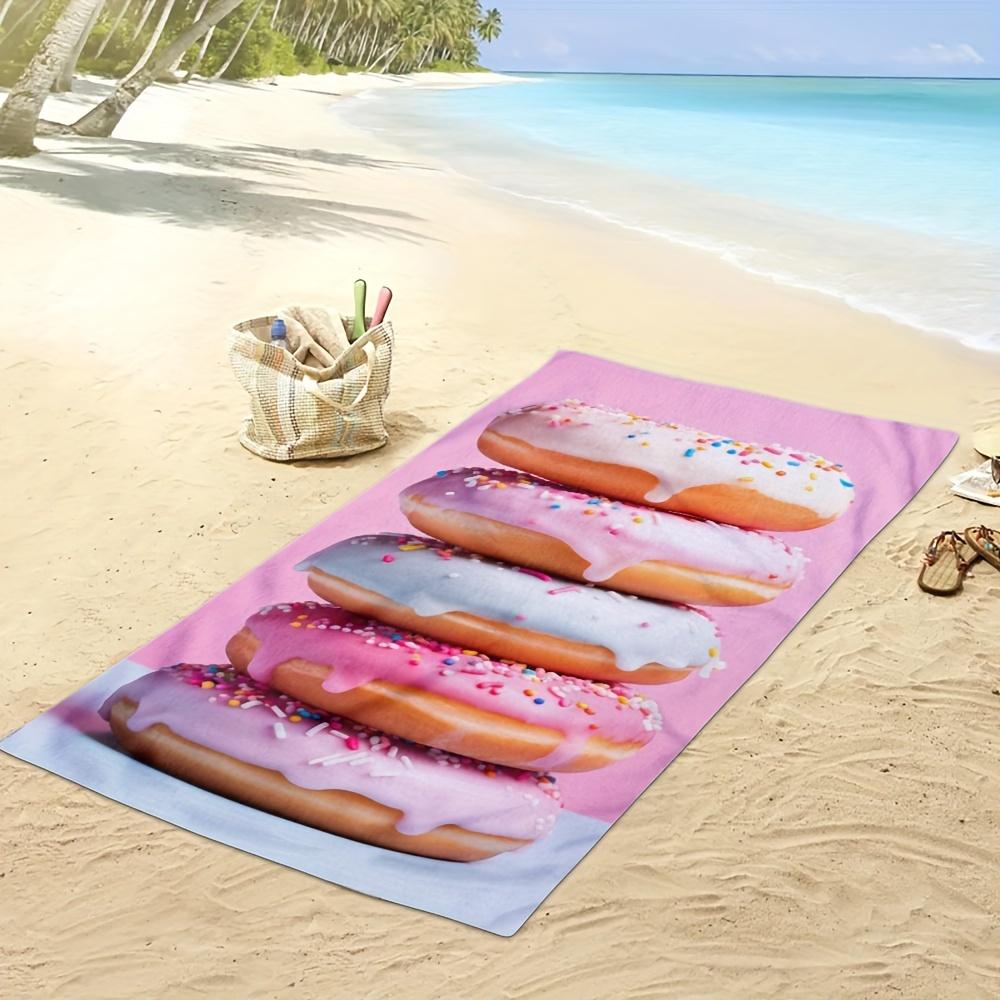 1 pièce Serviette de plage en microfibre imprimé donuts rose pour camping, voyage, plage, natation