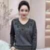 Spring Autumn V-neck Long Sleeve Sweater Women High Street Rhinestone Patchwork Pullovers