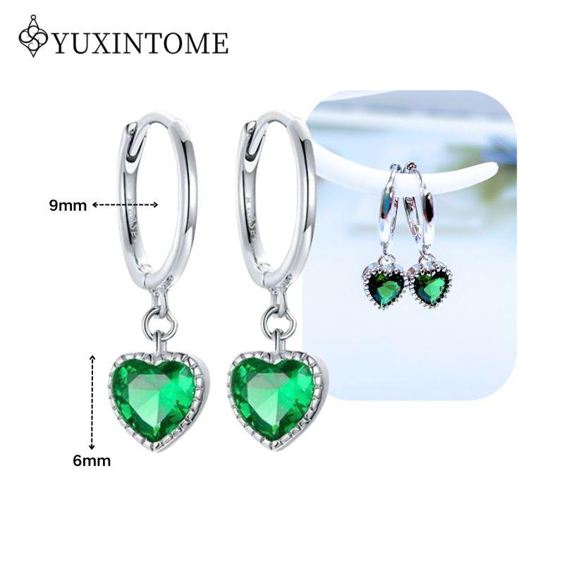 Turquoise 925 Silver Ear Needle Green Zircon vintage emerald Heart/Flower Pendant Hoop Earrings Fashion party Jewelry
