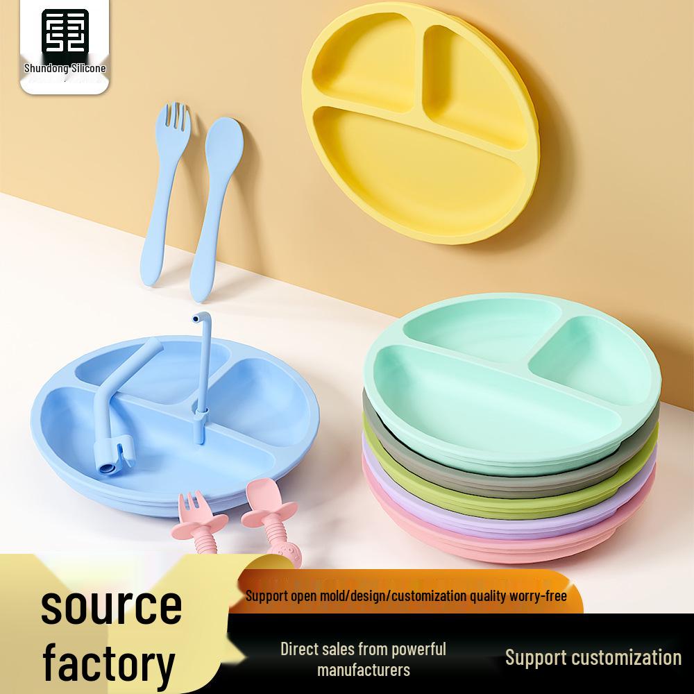 Silicone Suction Cup Placemat & Divided Plate Set for Babies & Toddlers - Includes Fork & Spoon, Food Grade & Heat Resistant.