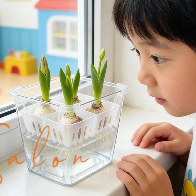 Self-watering Tulip Flower Pot 4-cell Hydroponic Flower Pots with Support Basket Home Indoor Gardening Decoration Accessories