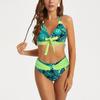 Ladies' Sexy Swimsuit With Suspender And Printed Two-piece Swimsuit Set