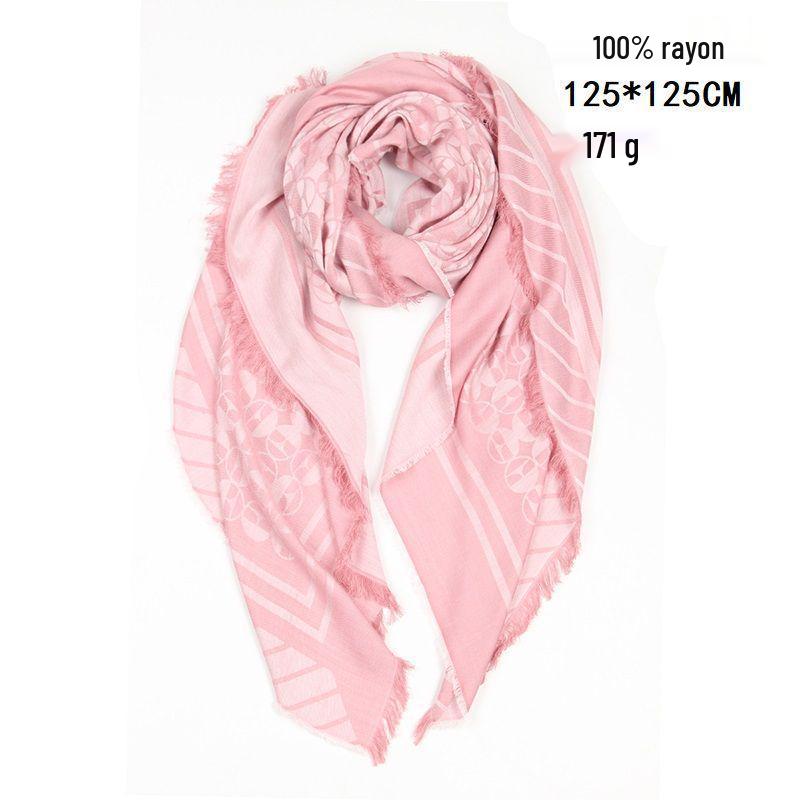 

European & American Style Autumn/Winter Jacquard Scarf: Floral Pattern, Rayon, Soft, Comfortable, Skin-Friendly, Square Shawl. One Size рожевий