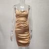 Summer New Fashion Slim Fit Sexy Straps Dress Women Backless Bandage Solid Satin Party Club Dresses Women Elegant Pleated Casual Lady Dress 26453