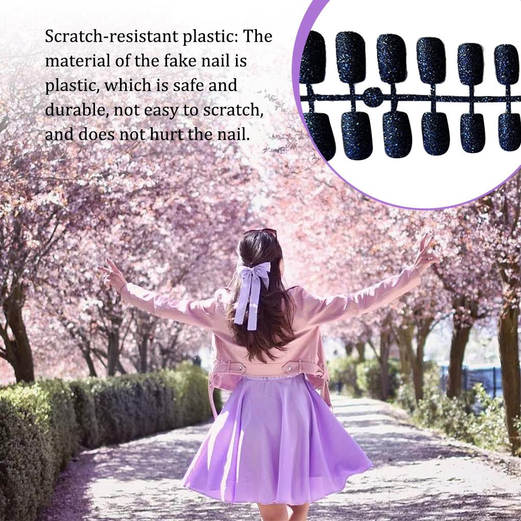 24 Pieces False Nails Square Pattern Press on Flat-end Artificial Nail Tips Elegant Full Wrapping Manicure Decoration