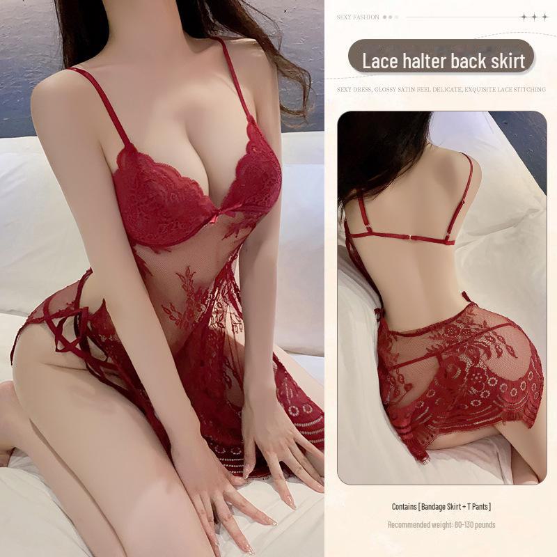 Manyan Sexy rückenfreie Dessous: Transparentes Nachthemd mit Strapsen, Home Suit 9194