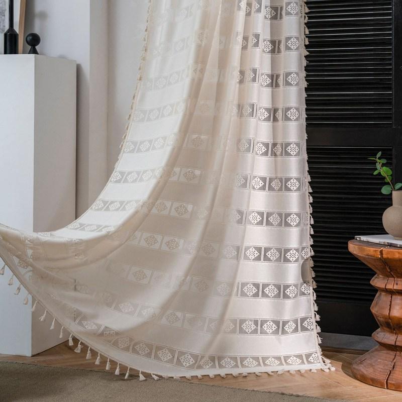 America Beige Cotton Hollow Lattice Window Curtain Valance The Luxury Living Room Easy Drape Curtains Bedroom Balcony Art Drapes