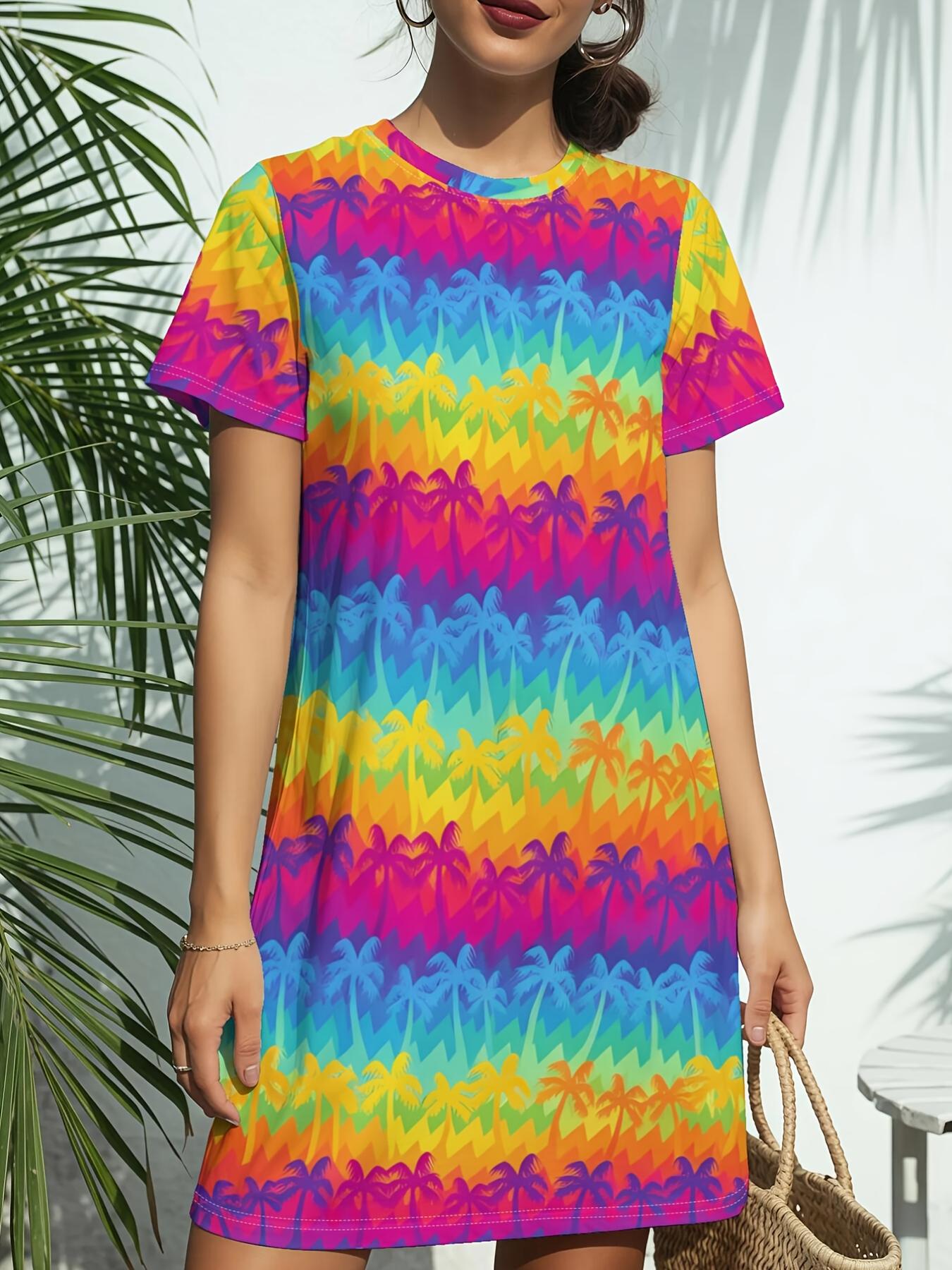 Short Sleeve Crew Neck Dress for Women. Featuring a Trendy American Digital Print. Ideal for Casual Wear in Spring And Summer. This Elegant An tyis XL дубильная кора