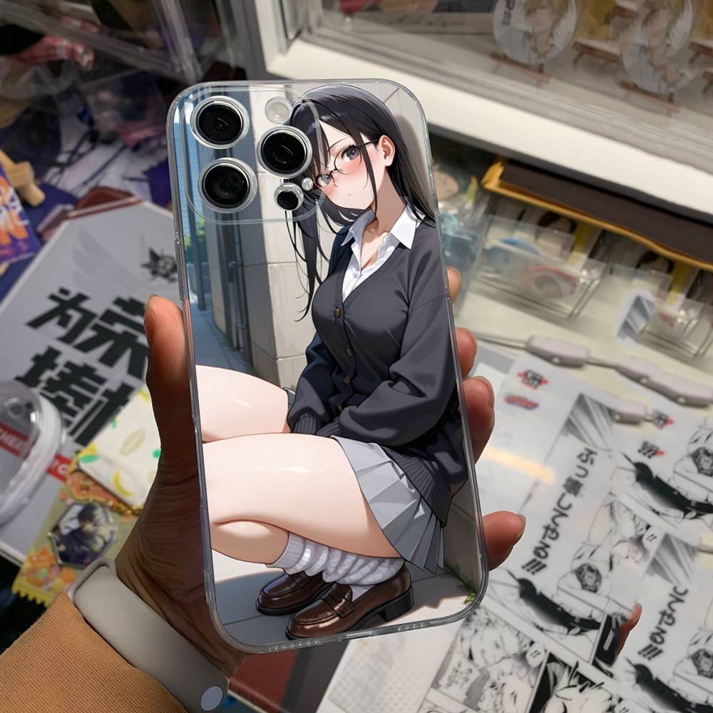 Cute Cartoon Japanese Anime Girl Clear Silicone Soft Phone Case For iPhone 11 12 13 14 15 16 Mini 17 Pro Max TPU Phone Case