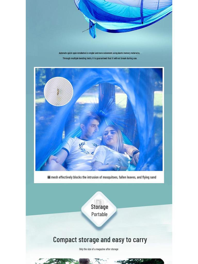 Quick-Open Mosquito-Proof Outdoor Hammock: Encrypted Mesh Parachute Nylon with Mosquito Net for Single/Double Camping