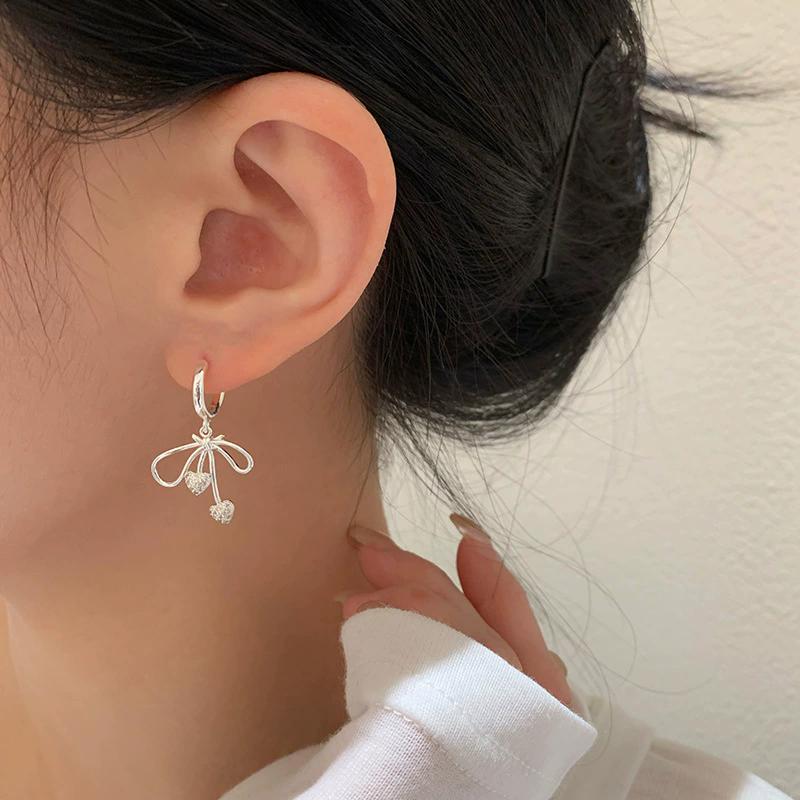 Sweet Love Heart Bowknot Drop Dangle Earrings Hoop For Women Girl Fashion New Jewelry Accessories Gift Party Holiday