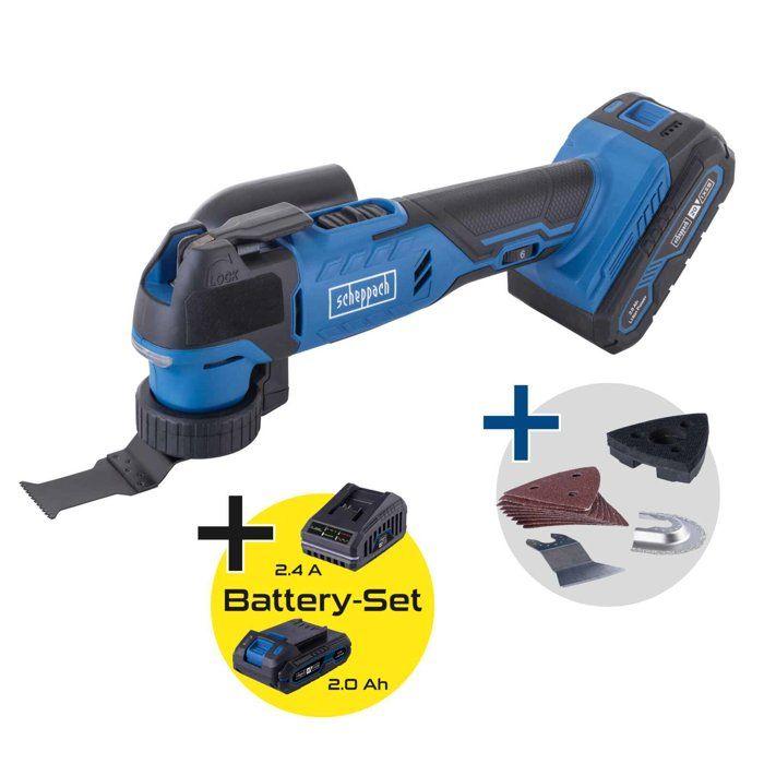 Outil multifonction sans fil C-MT40-X - pour scier, couper, racler, poncer - SCHEPPACH 20V IXES - Batterie 2Ah + chargeur 2.4A