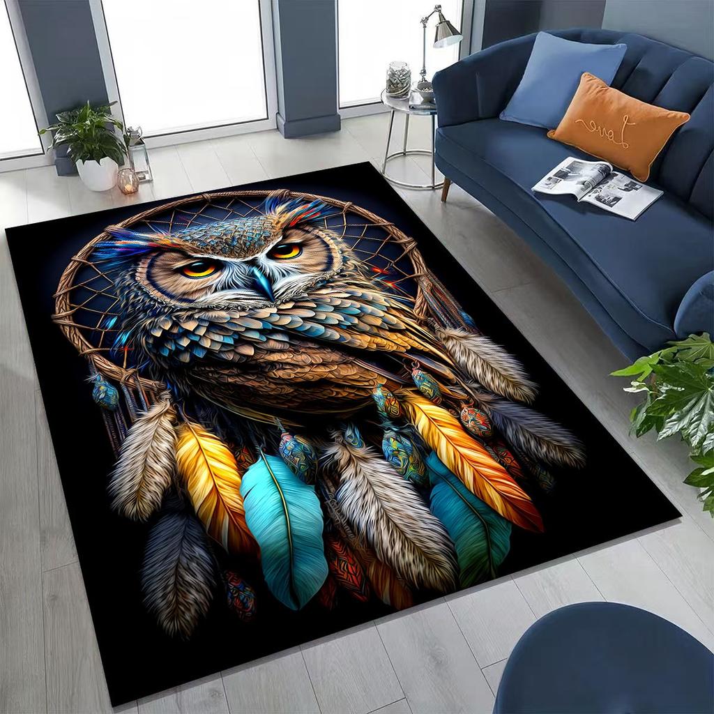 New Mysterious Owl Colorful Cartoon Birds Rug for Bedroom Living Room Sofa Home Doormat Decor,Large Kid Non-slip Floor Mat