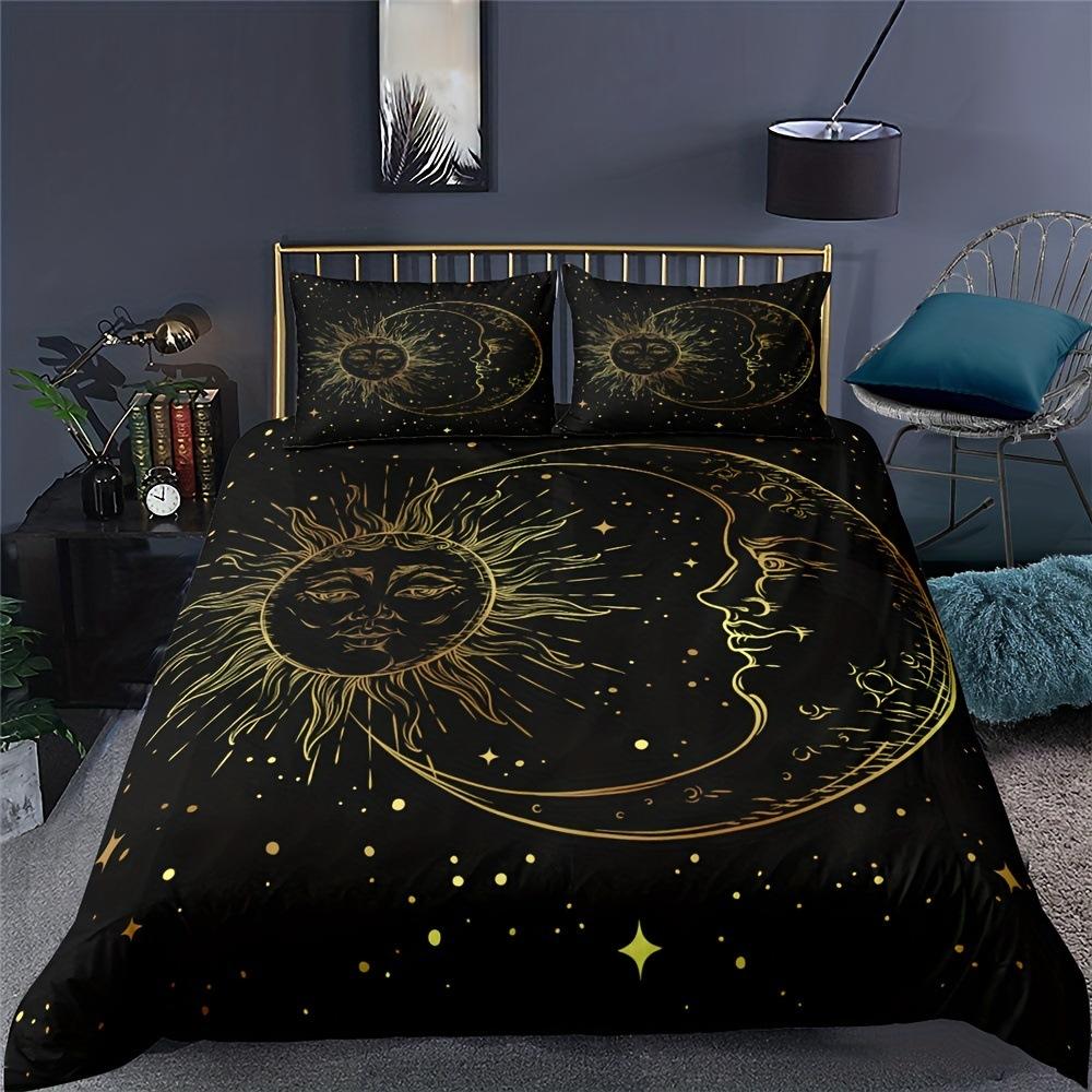 Bohemian Golden Moon Sun Print Duvet Set Bedding Kit