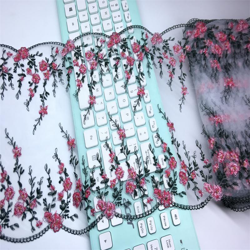 (3 colors) 1m x 23.5cm Floral Embroidery Lace, Embroidered Mesh lace fabric for Lingerie, Bra, Underwear, Dress, Doll, Home Decro and Crafting
