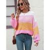 2024 Herbst/Winter Neuer europäischer und amerikanischer Farbblock-Rundhals-Strickpullover Modepullover für Damen