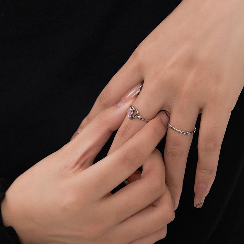 Exquisite Sweet Pink Zircon Open Adjustable Ring For Women Fashionable Trendy Design