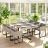 7 Piece Rattan Garden Furniture Set, Garden Dining Set with Wood-Plastic Table and 6 Stackable Chairs, Light Grey