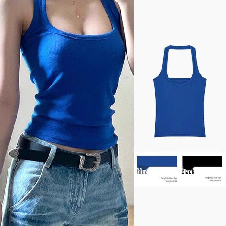 Dopamine Beachwear Women's Blue Halter Camisole – Slimming & Flattering American Crop Top for Summer.