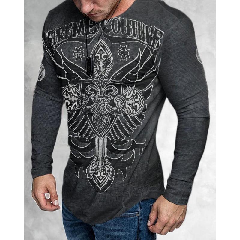 Frühling Herbst Mode Trendiges Herren Langarm Totenkopf Tier Bedrucktes T-Shirt Herren T-Shirts