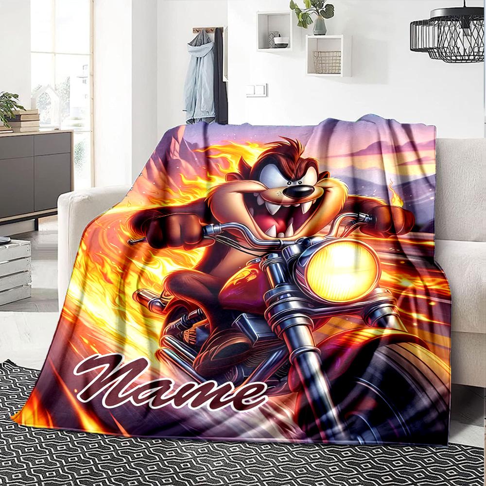 Customizable Taz3 Throw Blanket – Personalized Name, All-Season Cozy Snug Blanket, Machine Washable, Personalized Blanket