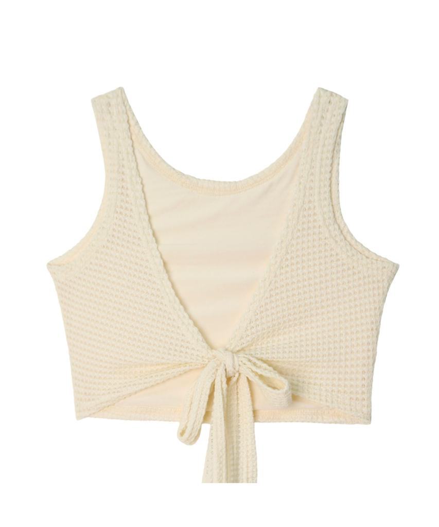 VIKINI VENDER Amira Waffle Back Ribbon Sleeveless Crop Top