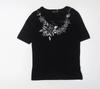 SKY Women's Black Embroidered XS Basic T-Shirt