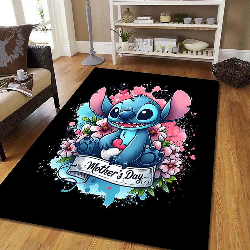 1pc Cute Stitch Pattern Area Rug Soft Flannel Floor Mat for Living Room,Office,Bedroom and Carpet,Sofa Coffee Table Floor Mat