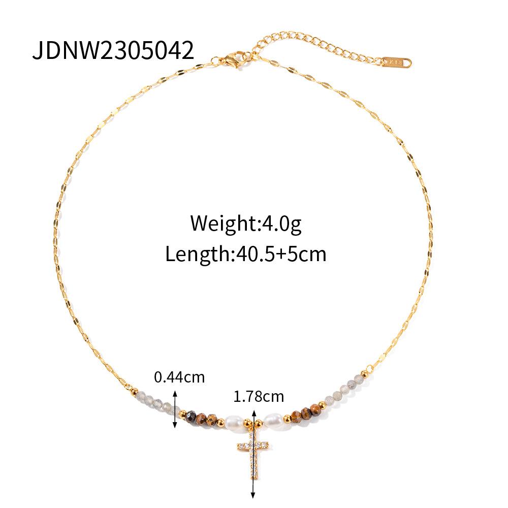 Titanium Steel Cross Pendant Necklace With Natural Gemstone Collarbone Chain Minimalist Elegant Necklace Jewelry