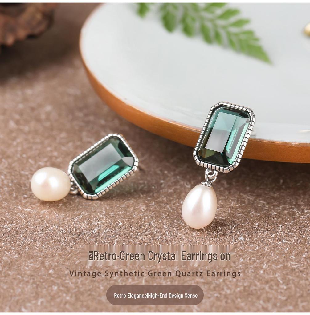 Silverstone S925 Silver Crystal & Pearl Dangle Earrings - Women's Retro Christmas Gift