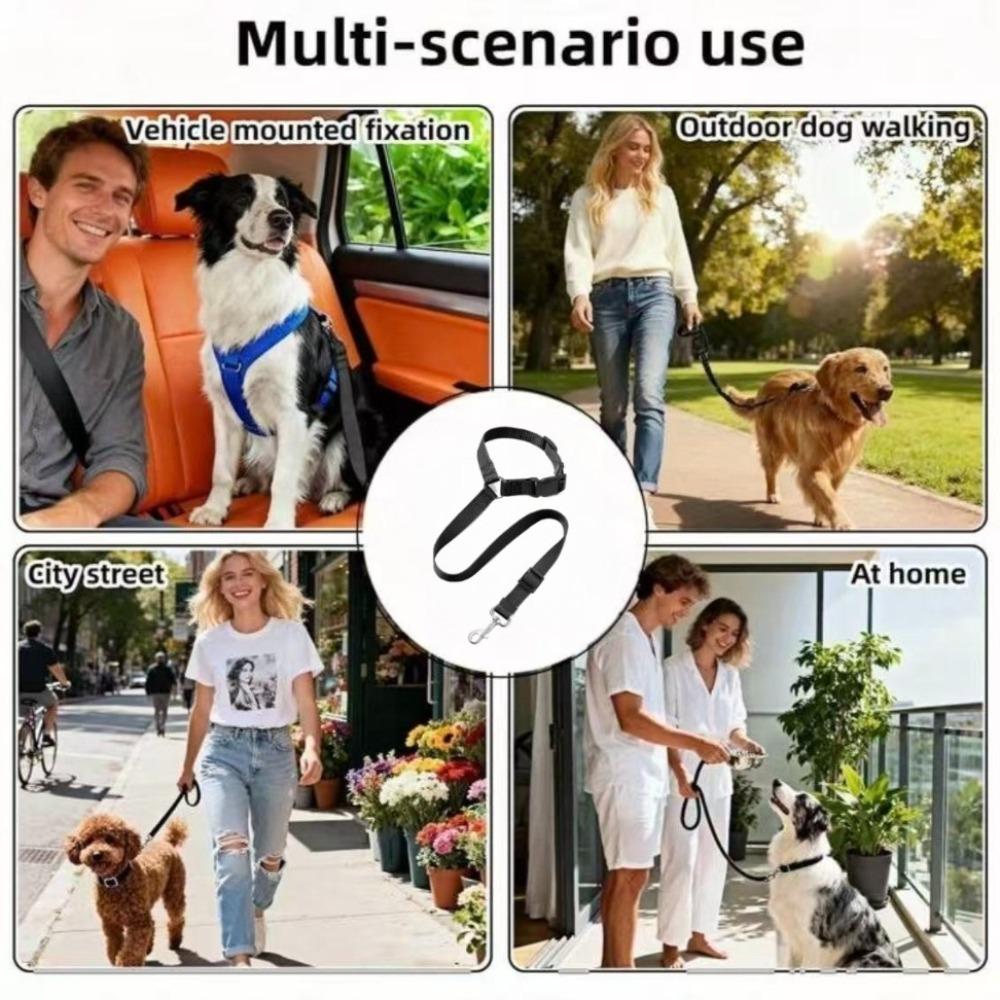 Solid Color Adjustable Pet Car Seat Belt Two-in-One Nylon Lead Leash Backseat Safety Harness Collar for Dogs Pet Accessories