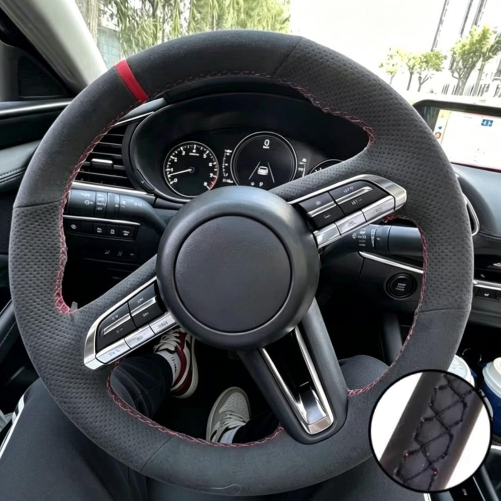 Auto Interior Accessories Hand Stitched Breathable Suede Leather Steering Wheel Cover For Mazda 3 Axela CX-30 MX-30 2019- 2022
