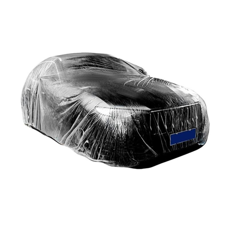 Upgraded Elastic Band Clear Plastic Disposable Universal Car Covers Rain Dust Garage Cover Waterproof Temporary Durable