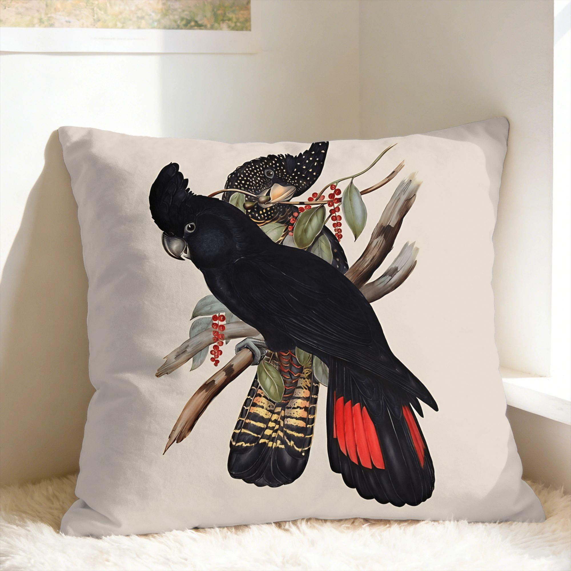 Australian Red-Tailed Black Cockatoo Pillow Case Soft Pillow Cover Novelty Pillowcases For Sofa Home Decoration Peach skin 18*18(CM)-1Pcs