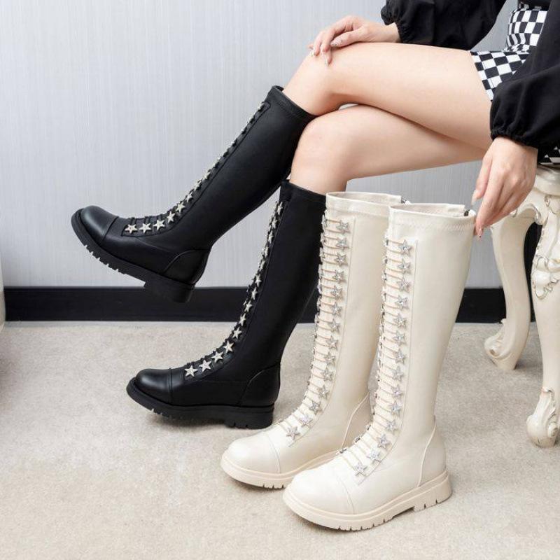 Autumn and Winter Girls' High Boots Solid Color Round Head Rear Zipper Medium Older Children's Princess Boots Comfortable Soft Sole Children's Mar