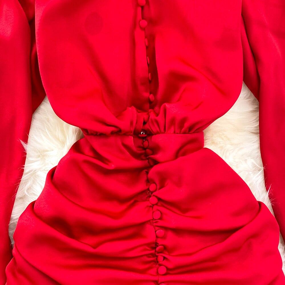 RUGOD High Quality Sexy V-neck Dress Spring 2025 New Slim Slim Pleated Ruffle Hip Wrap Short Dress Single-breasted