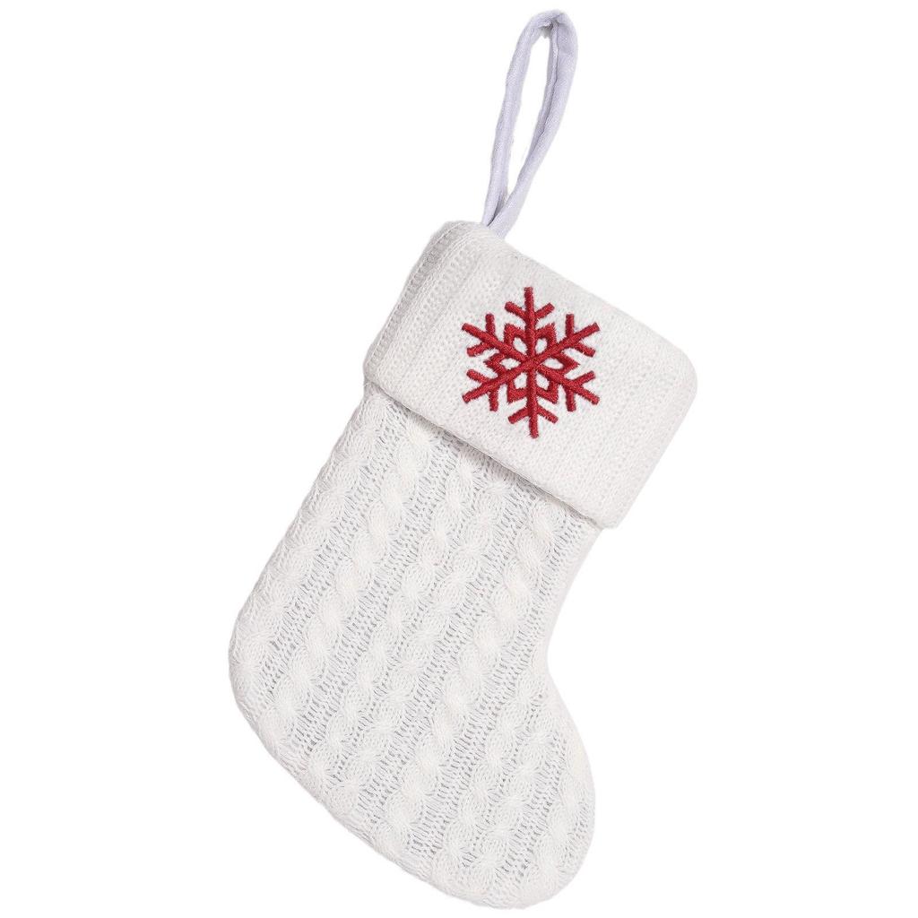 Cross-Border White Knitted Christmas Stocking with Letter Embroidery – Decorative Gift Bag Ornament.