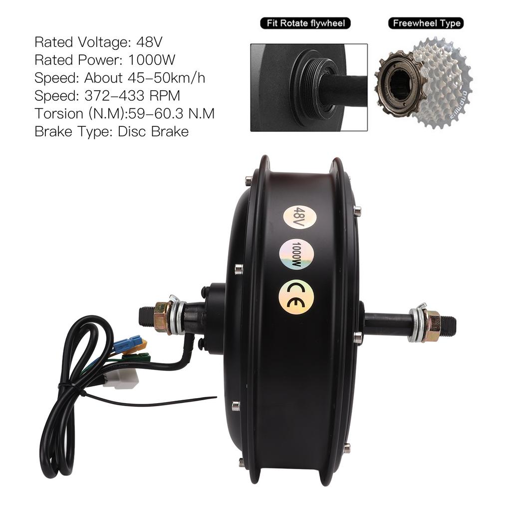 48V 1000W Rear Wheel Hub Motor Electric Bicycle Brushless Gearless Hub Motor for Snowmobile Electric Scooter