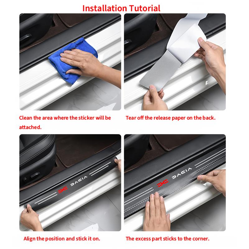 4pc Carbon fiber threshold sticker for cars Pedal protection sticker For Dacia Duster Logan MCV Sandero Stepway Dokker Lodgy Car
