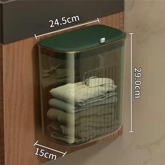 Laundry Wall Basket Space Saving Basket with Lid Wall Mounted Dirty Clothes Laundry Hamper Container Home Storage Supplies