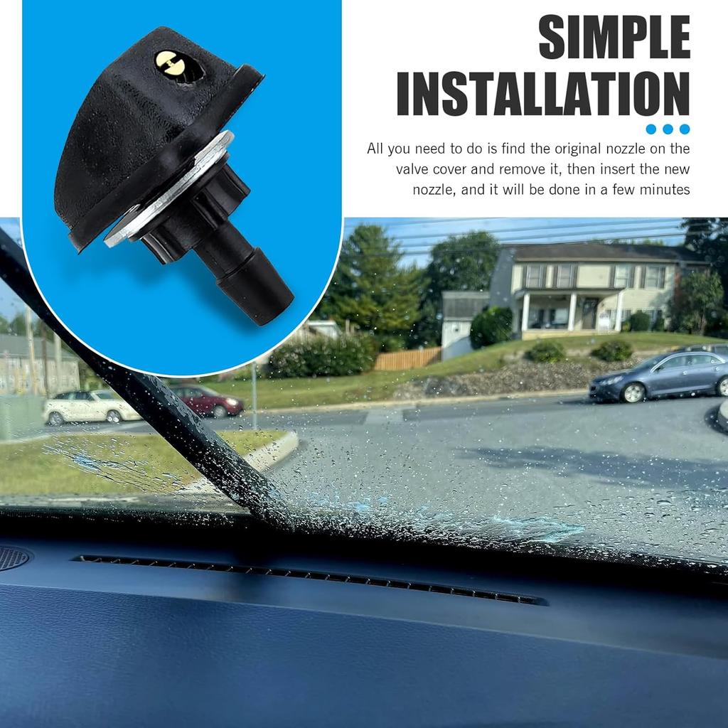2 PCS Car Front Windshield Washer Nozzle, 0.31" Connector Single Hole Fan-Shaped 360 Degree Adjustable Uniform Spray, Wiper Nozzle Replacement,