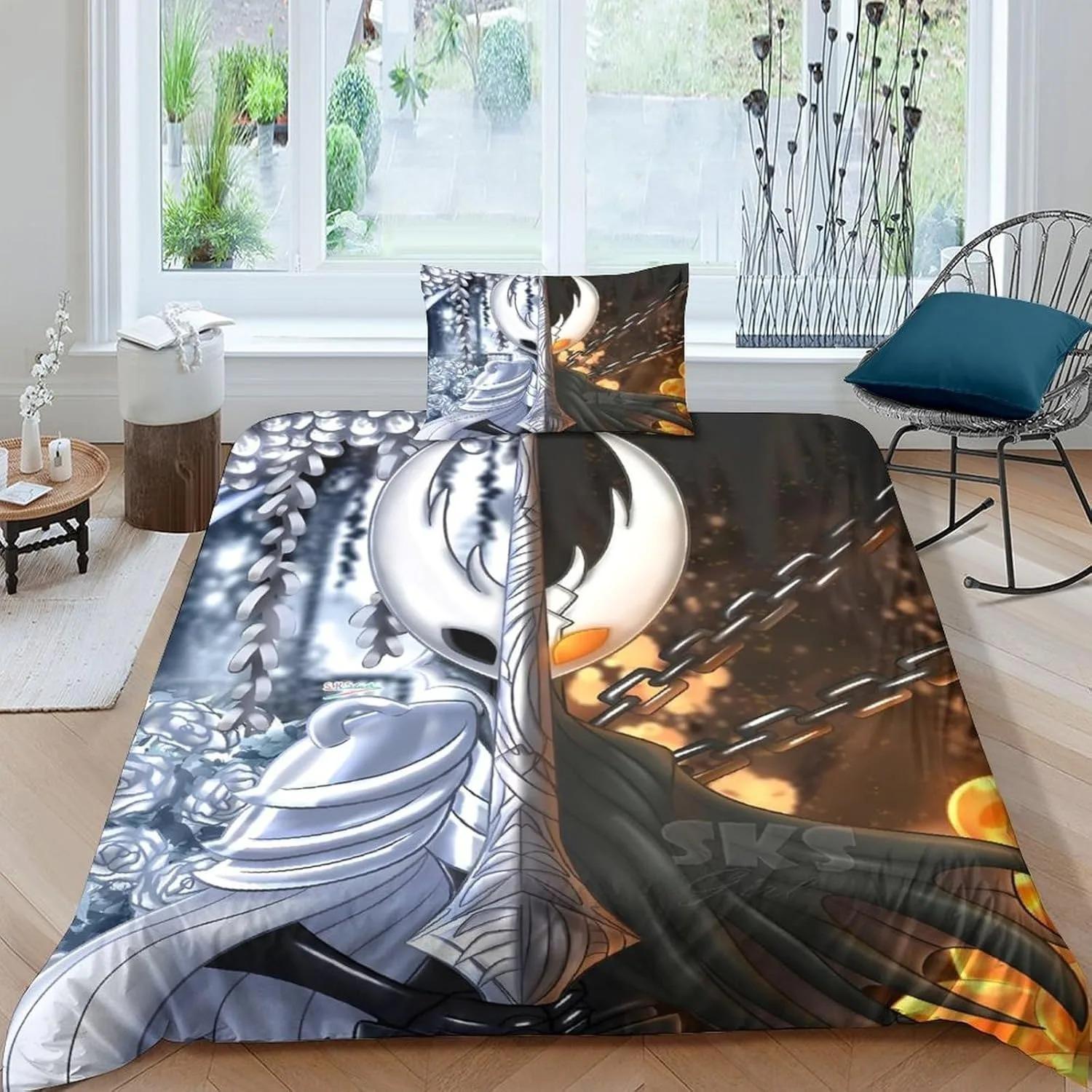 3D Cartoon H-Hollow K-Knight dekbedovertrek en kussensloop, eenpersoons/tweepersoons beddengoedset voor thuis, slaapkamerdecoratie cadeau voor jongens en meisjes 100x135cm