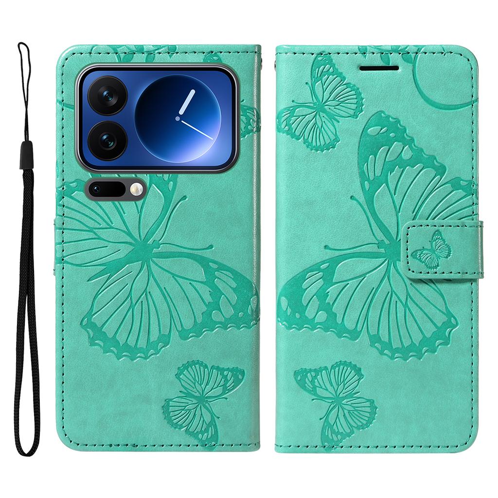 For Xiaomi 17 Pro Wallet Case Floral Butterfly Imprinted Leather Phone Cover Stand -  Green